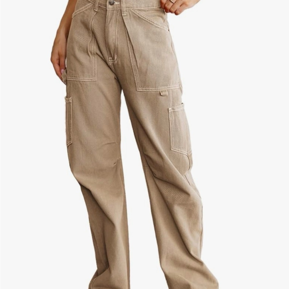 Women's Wide-Leg Corduroy Cargo Pants in Apricot